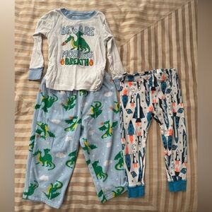 Carter's Green Dragon Pajama Set - White and Light Blue